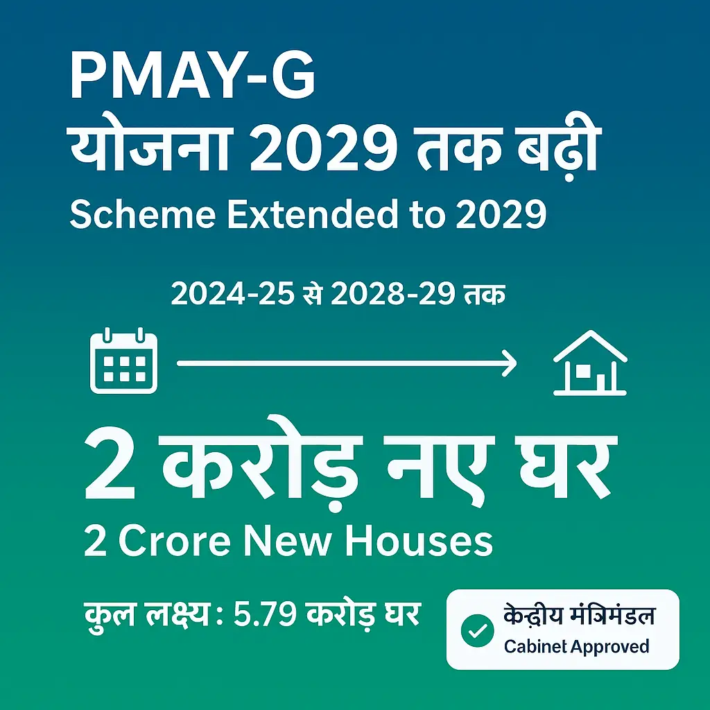 MAY-G scheme extended to March 2029 by Cabinet with 2 crore additional houses target infographic